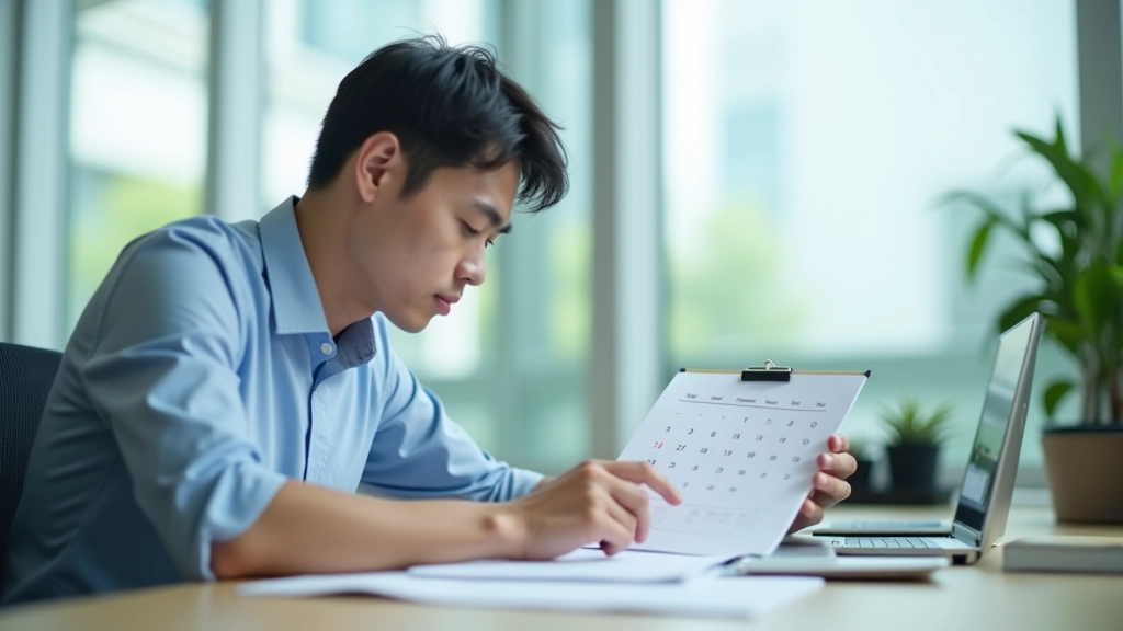 Businessman checking wall calendar showing expiration date marked in red